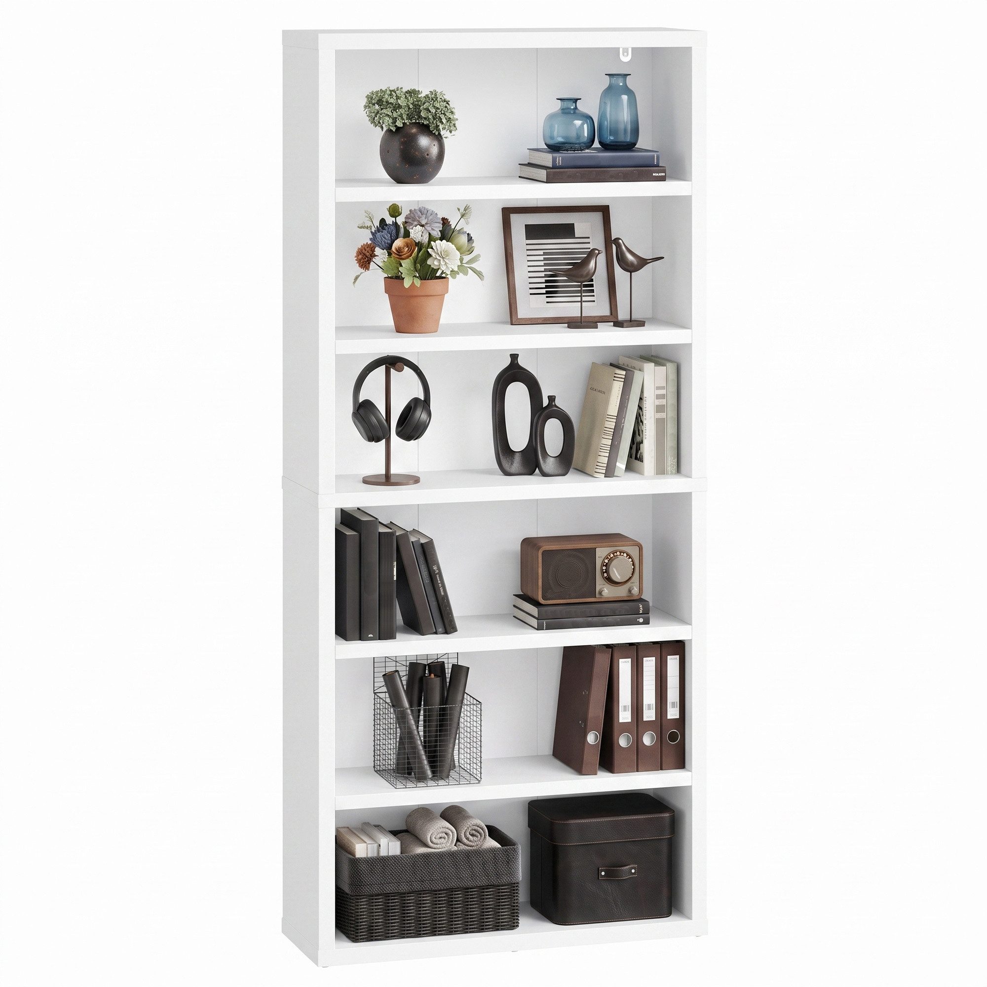 VASAGLE Bücherregal Standregal mit 6 Ebenen, 4 verstellbare Einlegeböden, 75 x 24 x 168 cm, für Arbeitszimmer, Wohnzimmer, Büro, Minimalismus