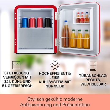 Klarstein Table Top Kühlschrank HEA13-Audrey-rot 10035311A, 50 cm hoch, 44 cm breit, Hausbar Minikühlschrank mit Gefrierfach Getränkekühlschrank klein