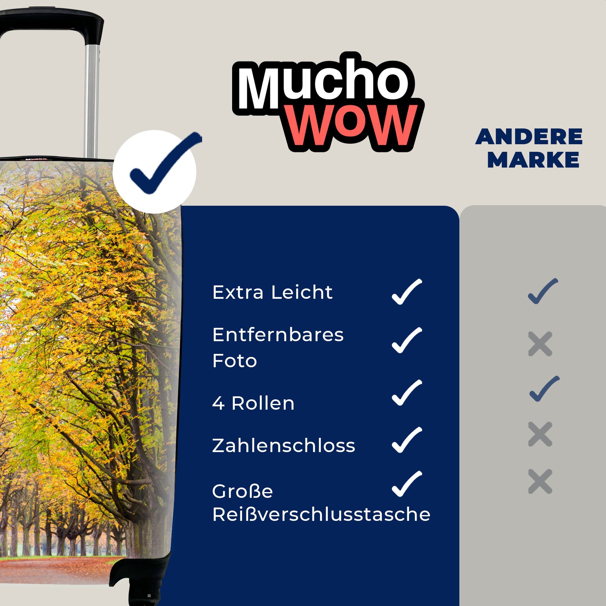 gelben MuchoWow Rollen, für Kastanienbäume 4 Ferien, Herbst, mit Reisetasche Handgepäckkoffer Blättern rollen, Trolley, mit Reisekoffer im Handgepäck