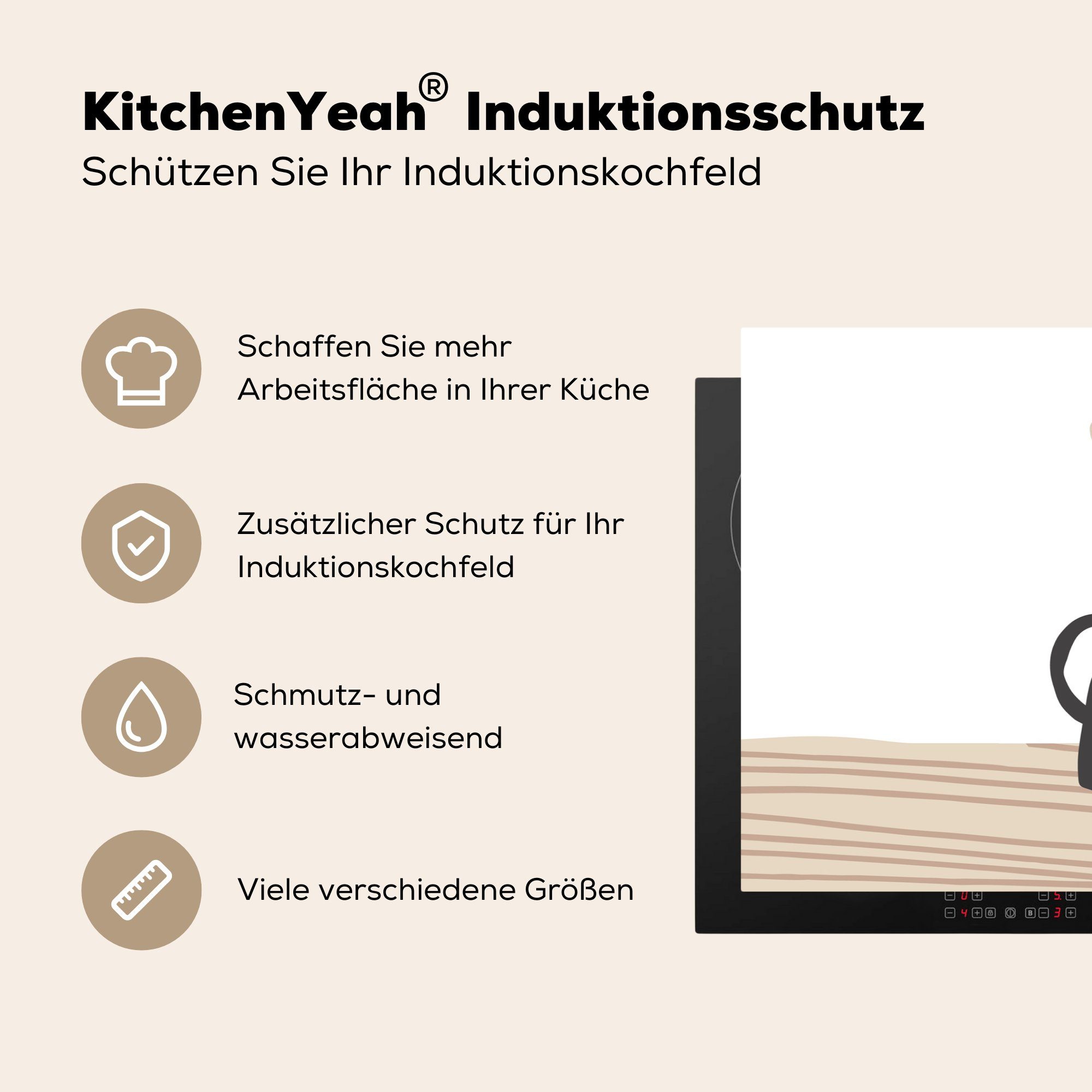 (1 Vinyl, Ceranfeldabdeckung - 81x52 tlg), küche, Schutz für die - Sommer Induktionskochfeld cm, Blume MuchoWow Schwarz, Herdblende-/Abdeckplatte