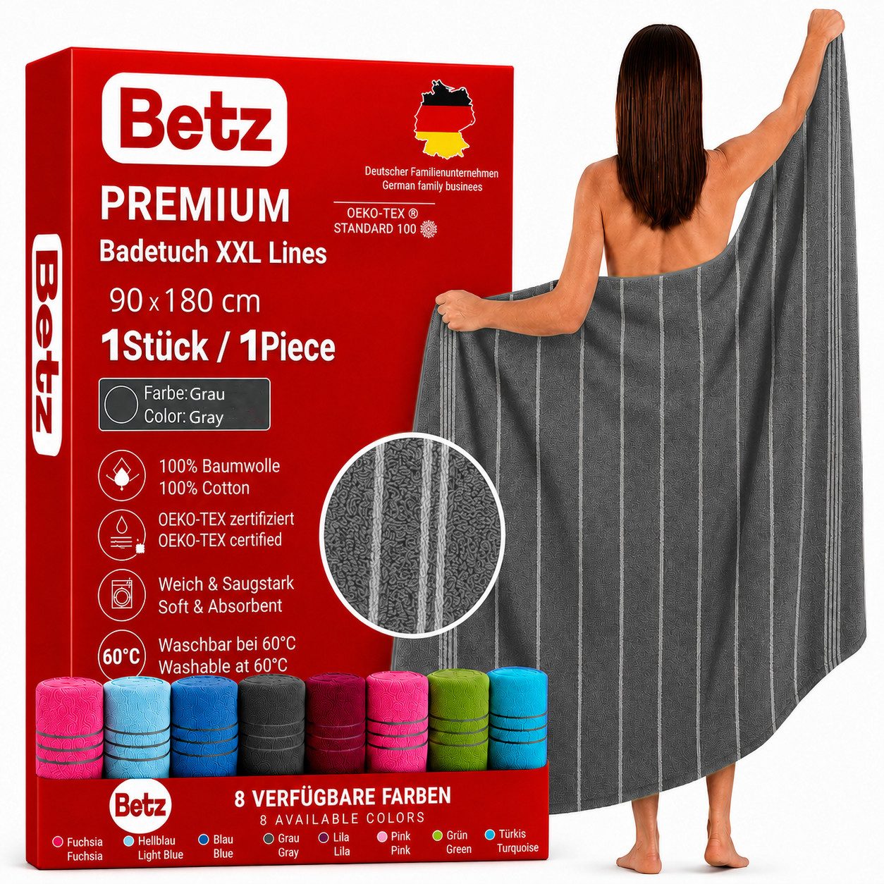 Betz Strandtuch Betz XXL Badetuch LINES Saunahandtuch Liegetuch 90x180 cm, 100% Baumwolle