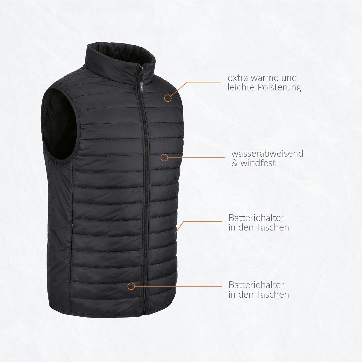 30seven Steppweste beheizte Weste - Regular Fit Herren - Schwarz 7,4V Set inkl. Powerbank & Ladegerät