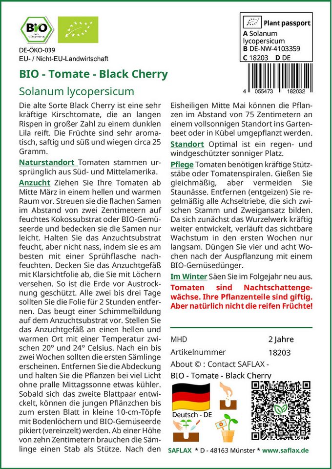 Thumbnail - SAFLAX Gemüsesamen SAFLAX - Samen - BIO - Tomate - Black Cherry