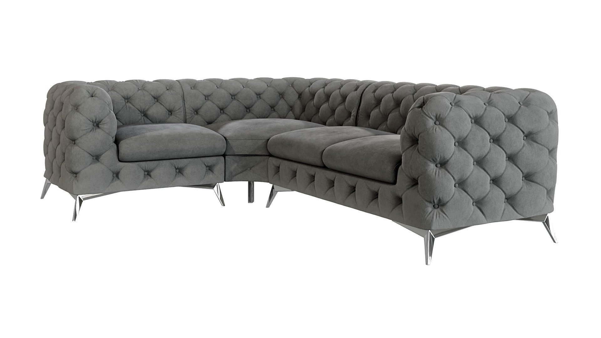 S-Style Möbel Ecksofa Kalina, Chesterfield mit silbernen Metall Füßen, mit Wellenfederung