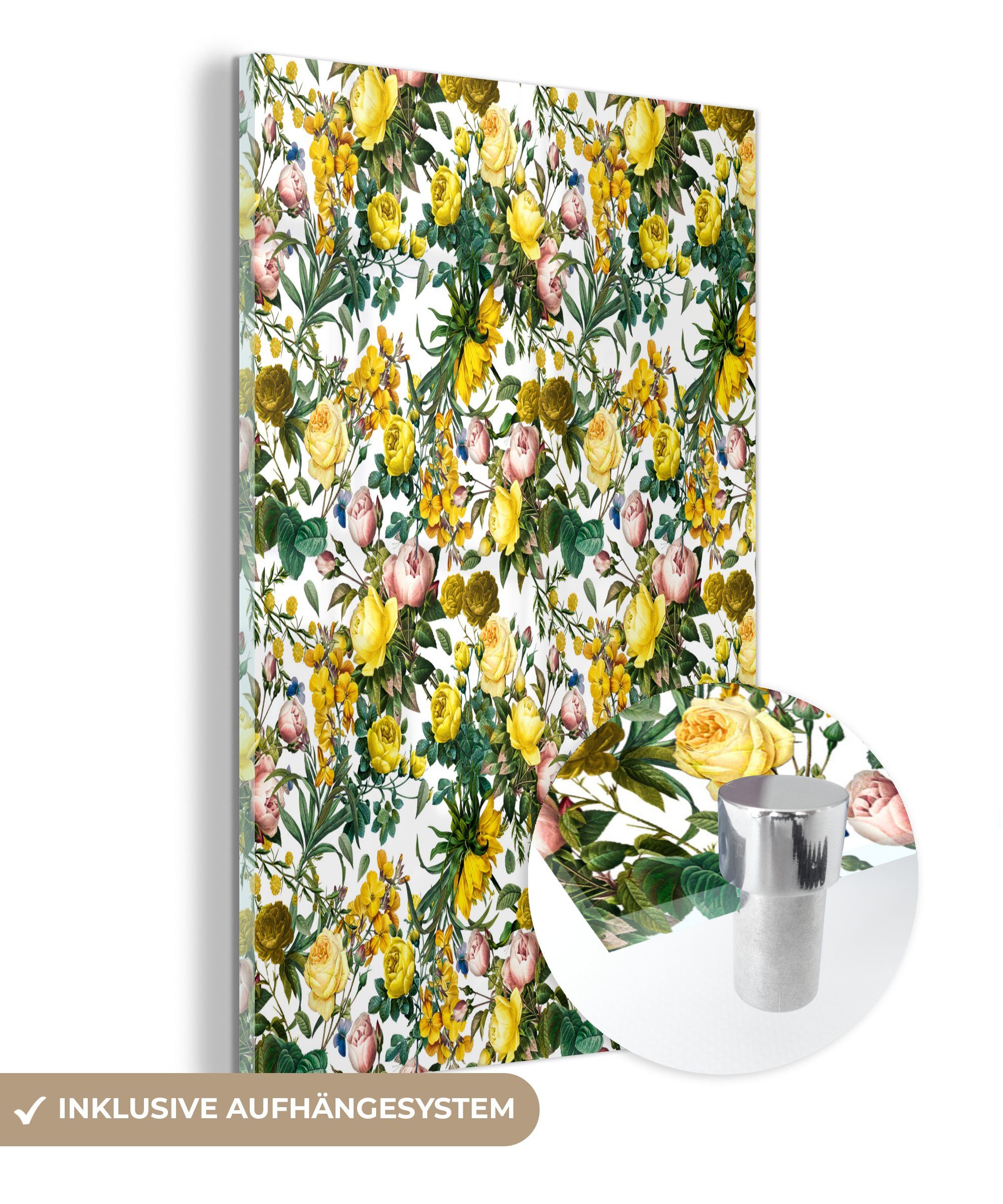 - Foto Wanddekoration - MuchoWow Rosen Blumen Wandbild Acrylglasbild Gelb, - Glas Glas Bilder - auf (1 auf Glasbilder St), -