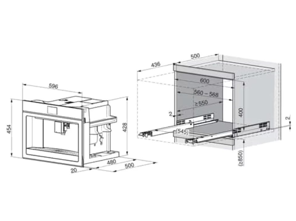 V-ZUG Einbau-Kaffeevollautomat, 2 Tassen Funktion, EcoStandby-Modus, Tassenwärmer-Regal