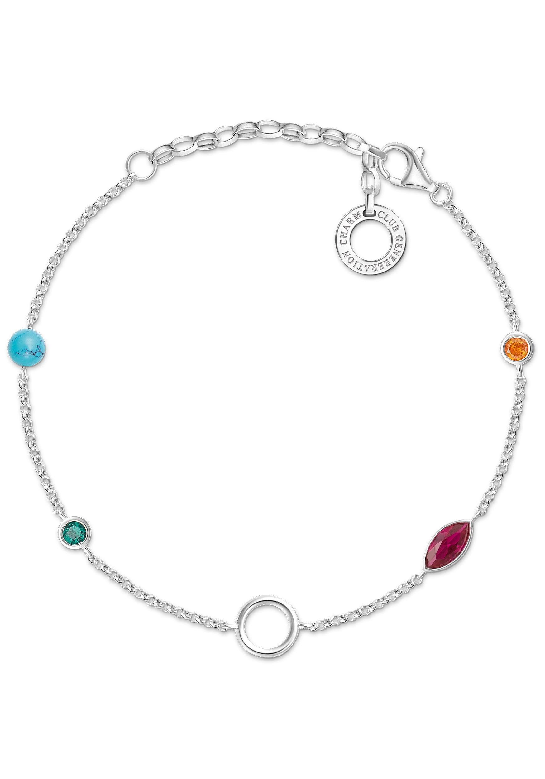 THOMAS SABO Charm-Armband Farbige Steine, imitierter Türkis, Korund (synth), Glas-Keramik Stein, Zirkonia