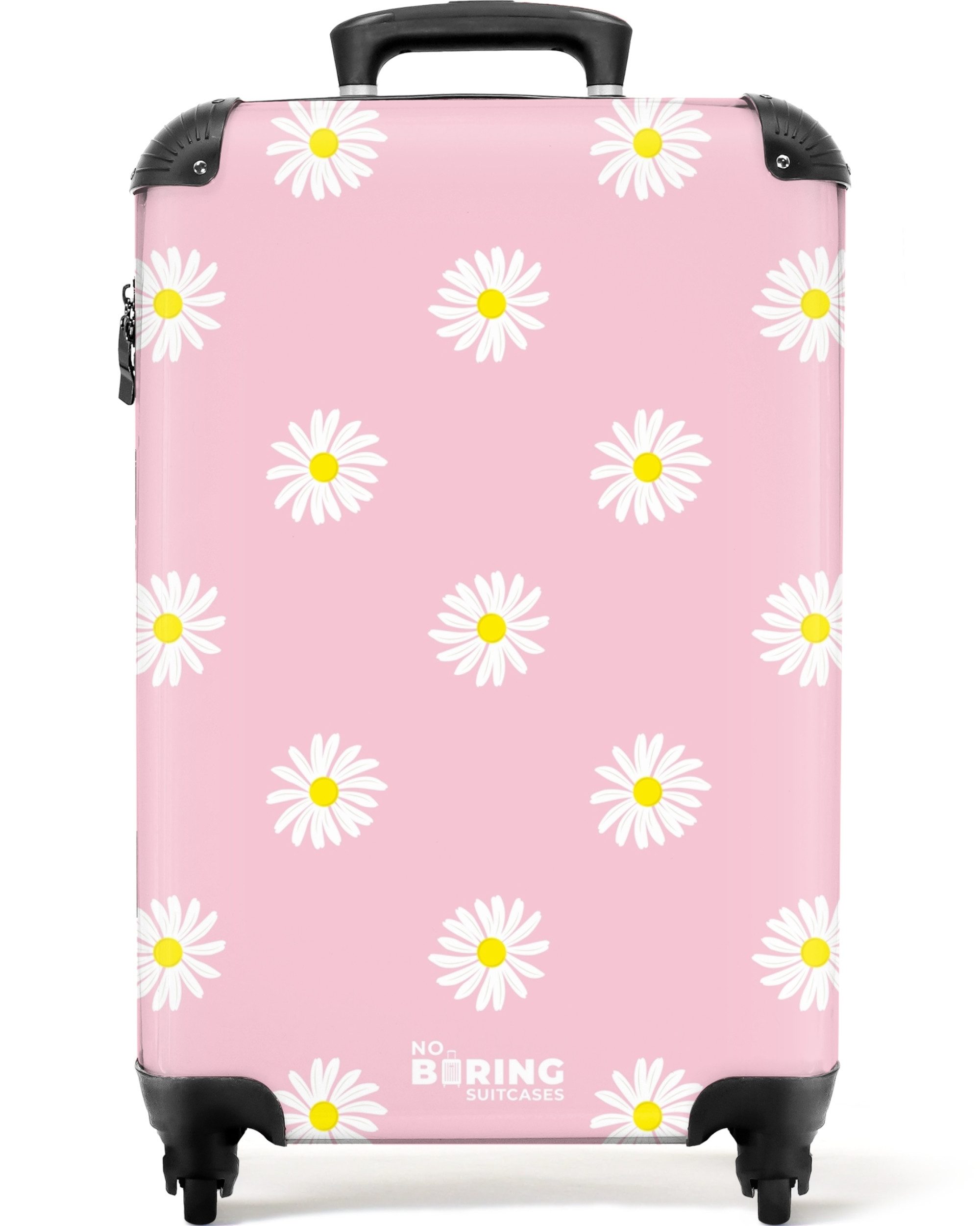 NoBoringSuitcases.com© Hartschalen-Trolley Pastellrosa mit Gänseblümchen 55x35x20cm, Handgepäck Koffer & Trolleys, Luggage, Reisekoffer Frauen