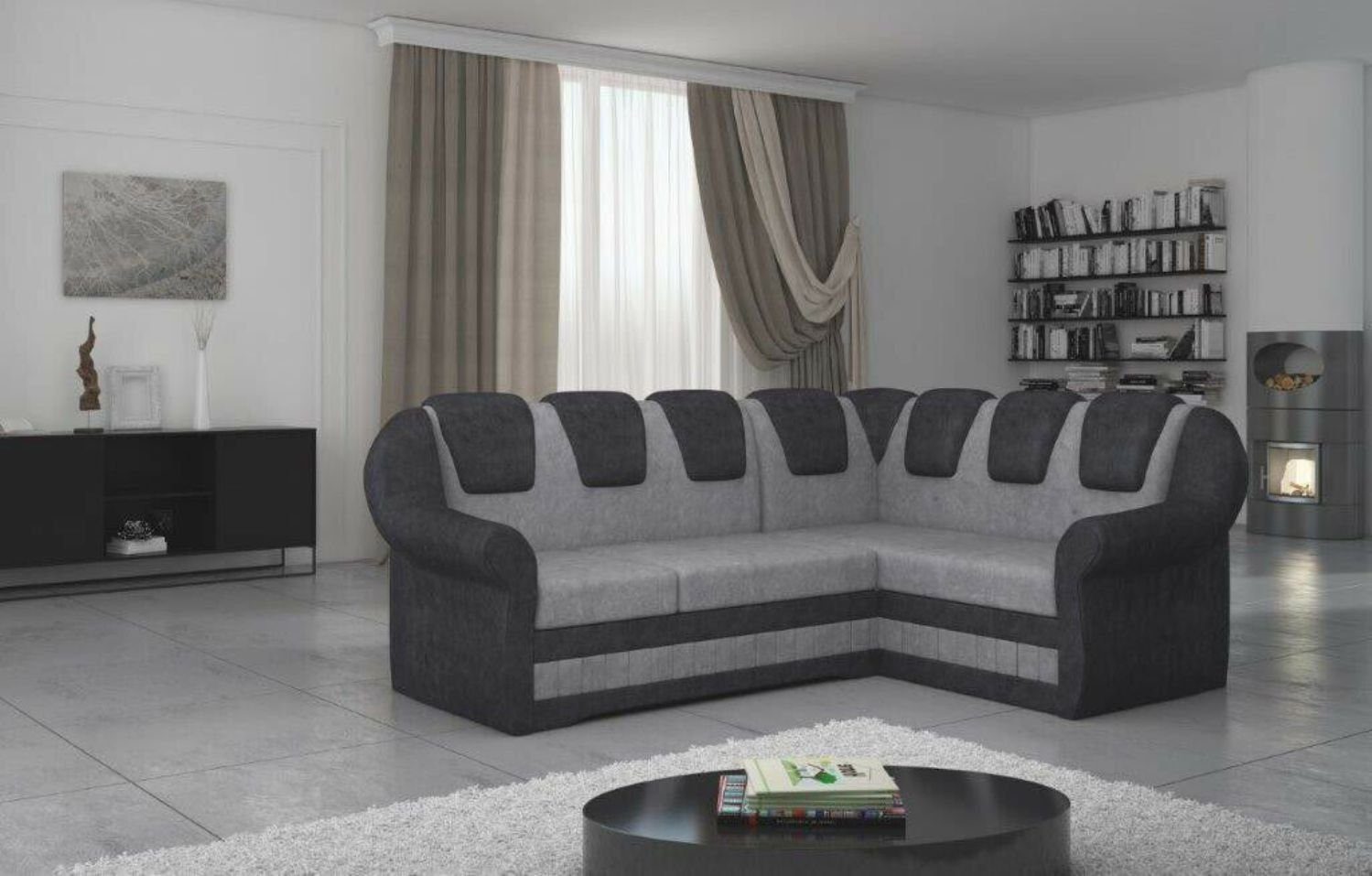 JVmoebel Ecksofa, Design Ecksofa Sofa Bettfunktion Couch Schlafsofa Grau/Schwarz