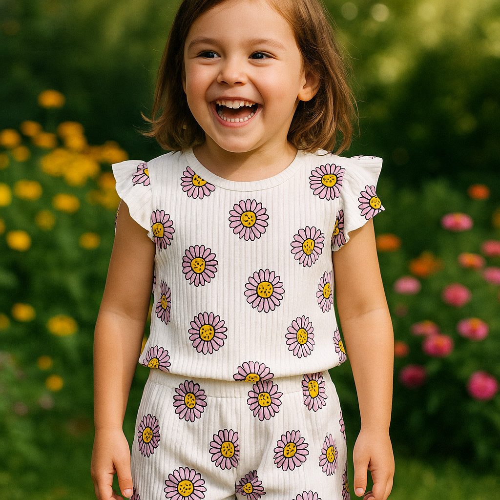 T-Shirt & Shorts Mädchen Outfit, 2-teiliges Set, T-Shirt + Shorts, 100% Baumwolle