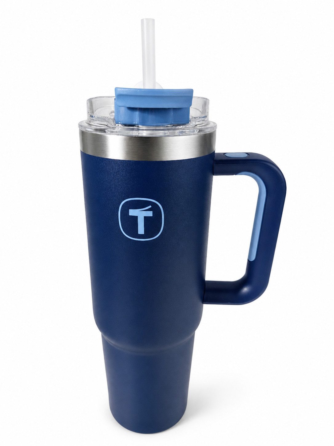 TUPPERWARE Trinkflasche Tumbler 1,1 L blau mit Strohhalm und Henkel