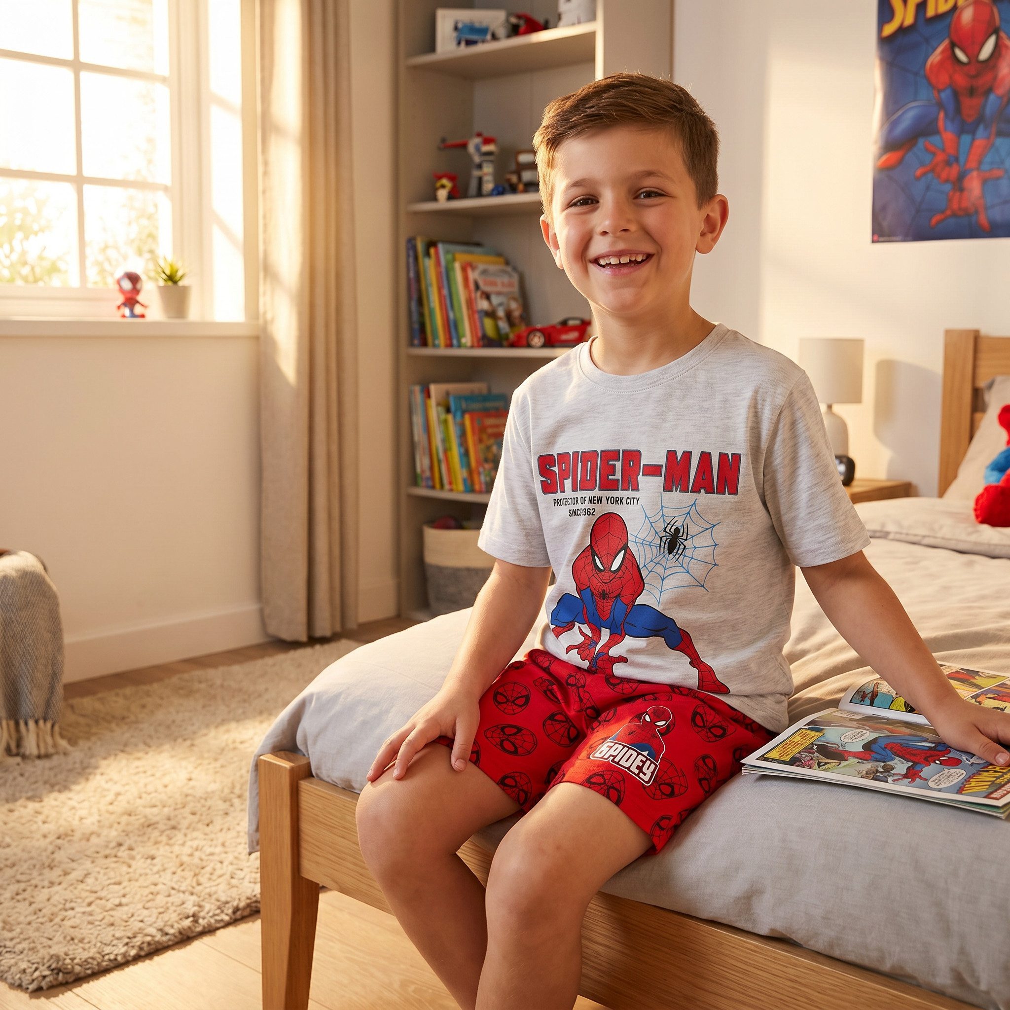 MARVEL Schlafanzug Marvel Spiderman Kinder kurz Pyjama Schlafanzug Shorts Shirt (Packung) Gr. 98 bis 128, Baumwolle – Bild 3 von 5