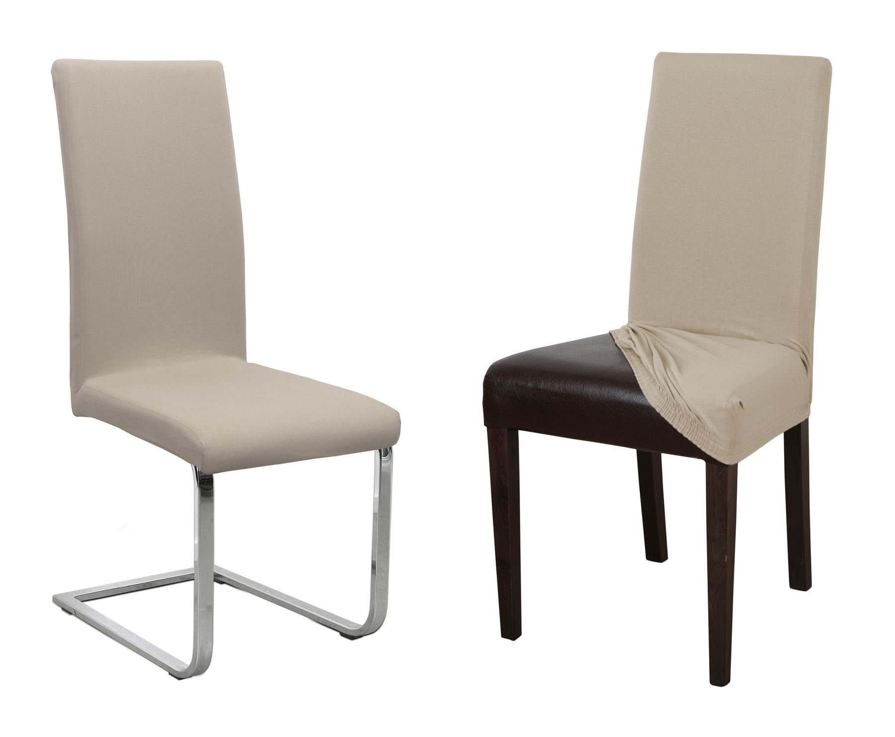 Stuhlhusse 2er Set Jersey Stuhlhusse, elastische Uni Stretch-Husse aus Baumwolle