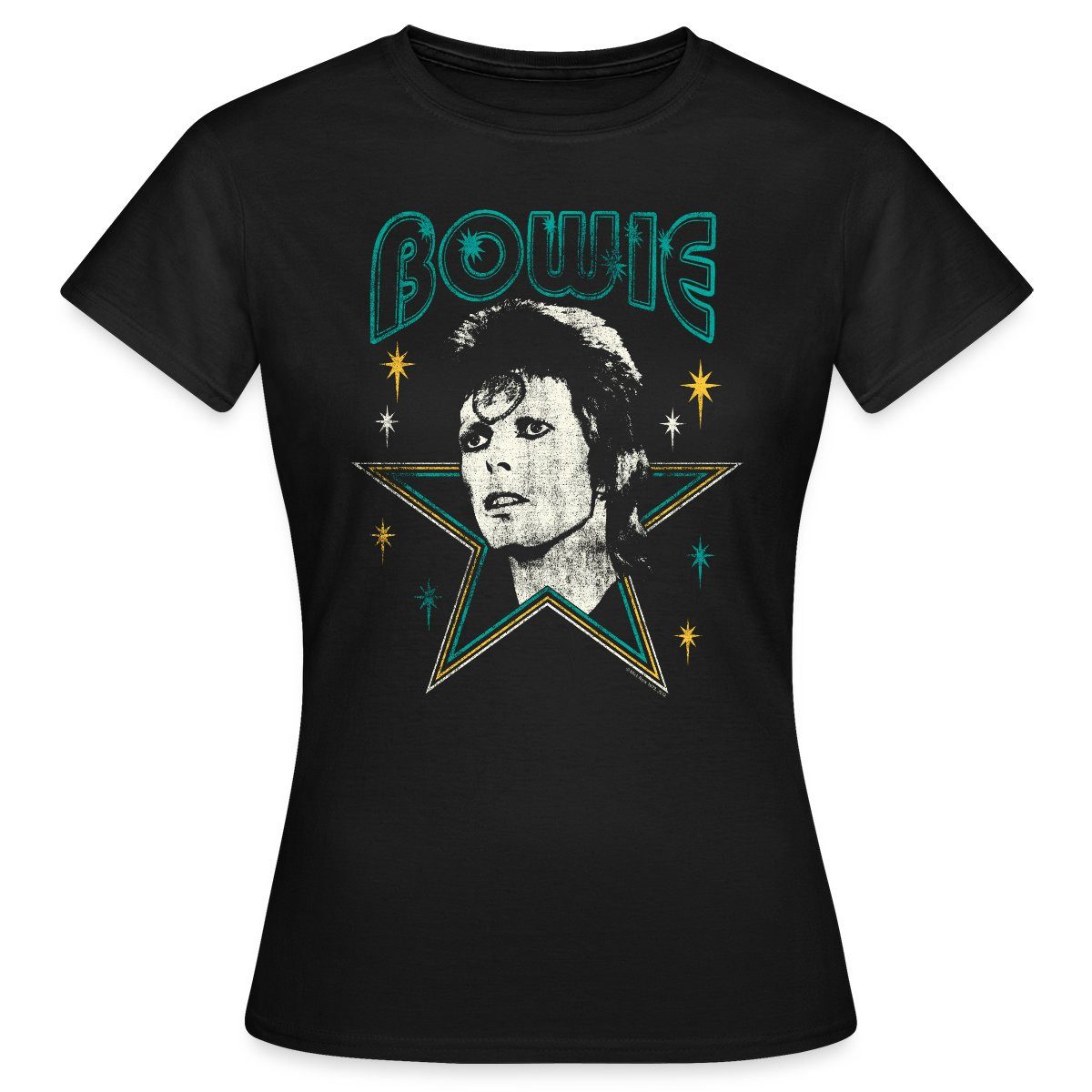 Spreadshirt T-Shirt David Bowie Schriftzug Mit Portrait Und Stern Frauen T- günstig online kaufen