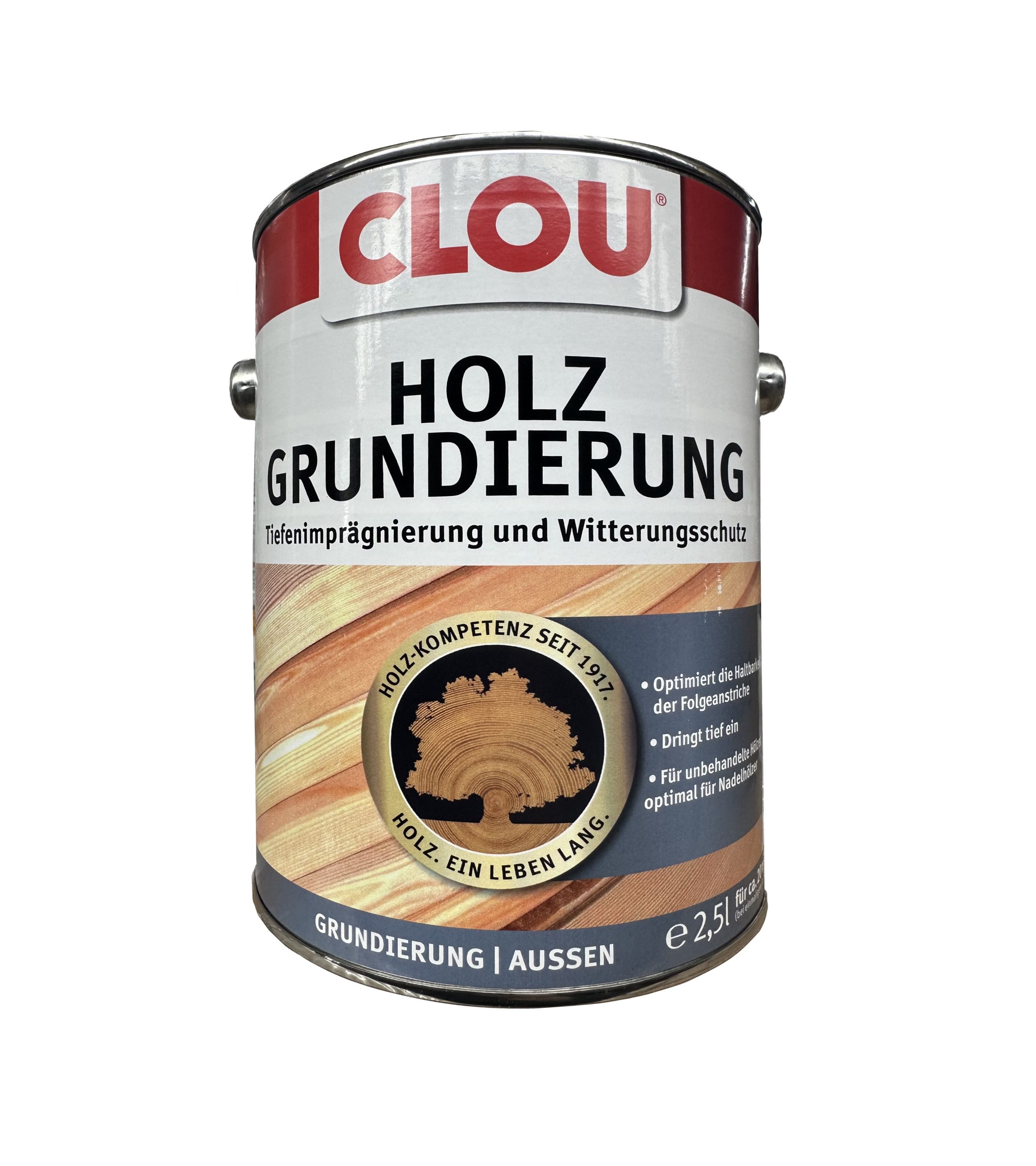 CLOU Holzgrundierung Holzgrundierung 2.5 Liter Farblos Imprägnierung Witterungsschutz, 2.5 Liter, Tiefenimprägnierung, Witterungsschutz, geruchsarm, farblos