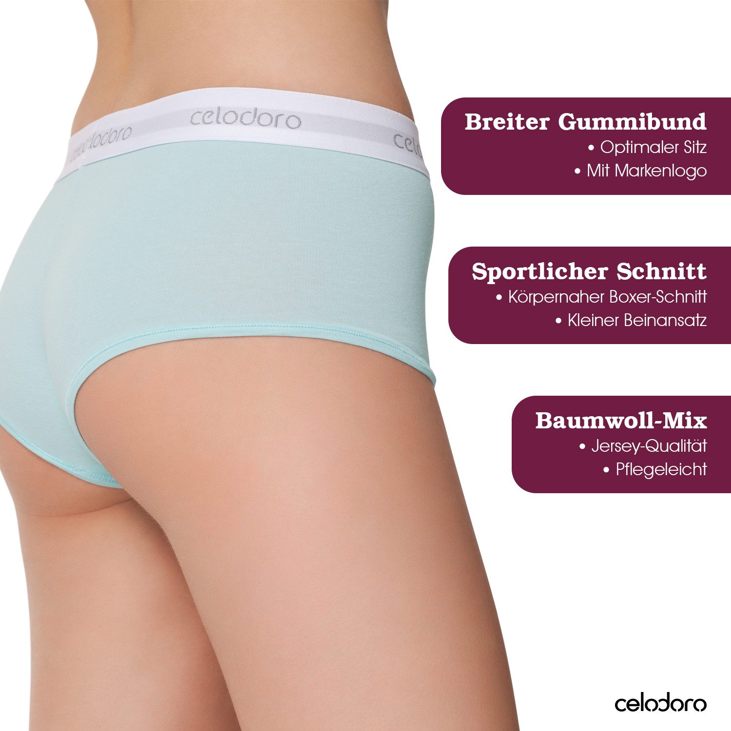 celodoro Panty Damen Panty mit Webgummi-Bund (3er Pack) Sport Slip mit Logo