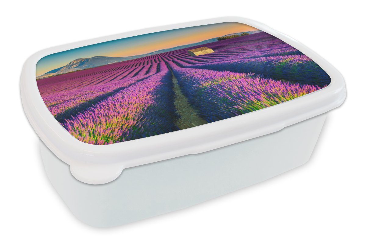 MuchoWow Lunchbox Lavendel - Berg weiß Blumen, Brotdose, (2-tlg), Mädchen für und - Jungs für und Erwachsene, Kinder Brotbox Kunststoff