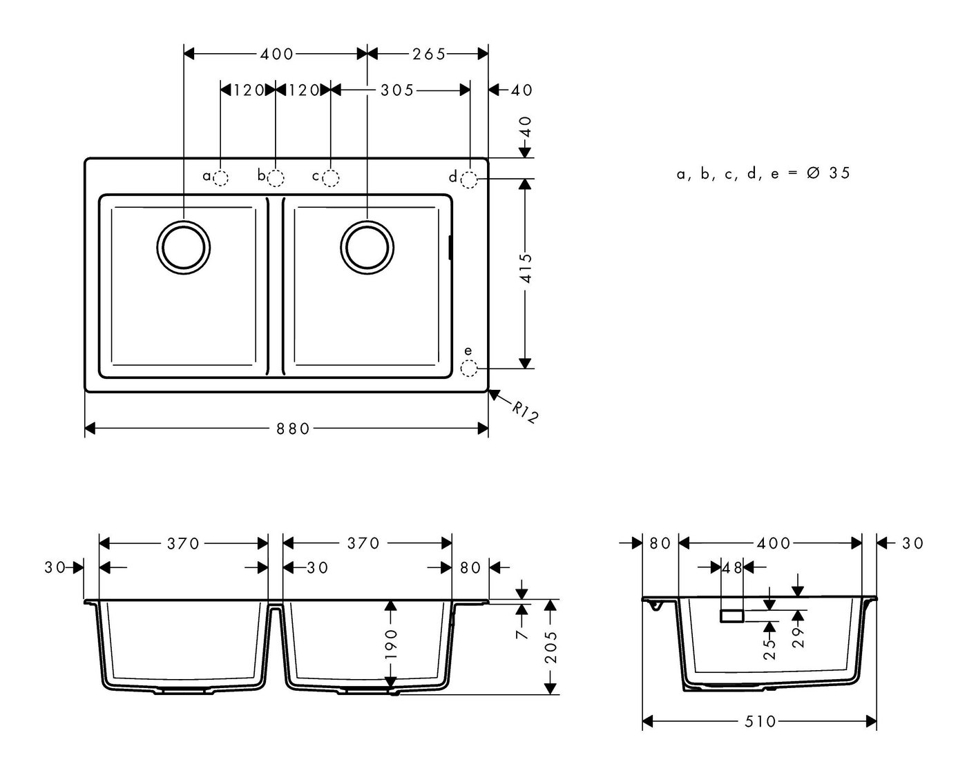 Thumbnail - hansgrohe Küchenspüle S51, Einbauspüle S510-F770 370/370