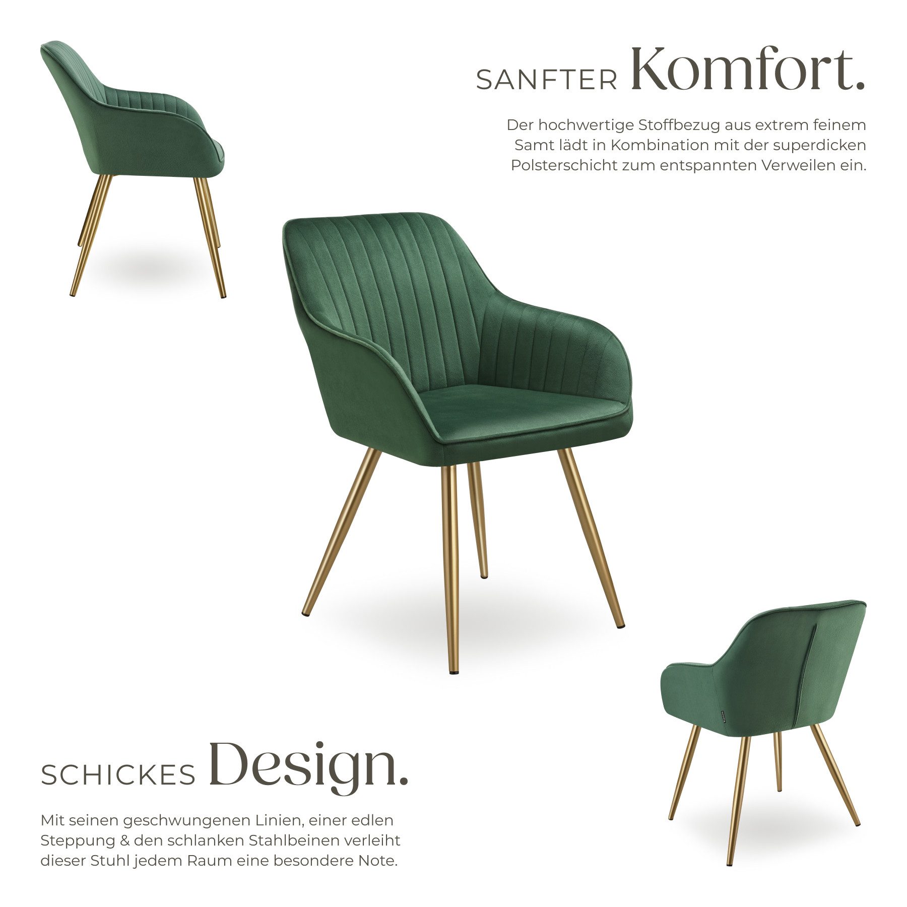 tectake Esszimmerstuhl Stuhl Marilyn, Samtoptik, gesteppt (Set, 1 St), Extra weicher Samtbezug mit stilvollem Steppmuster