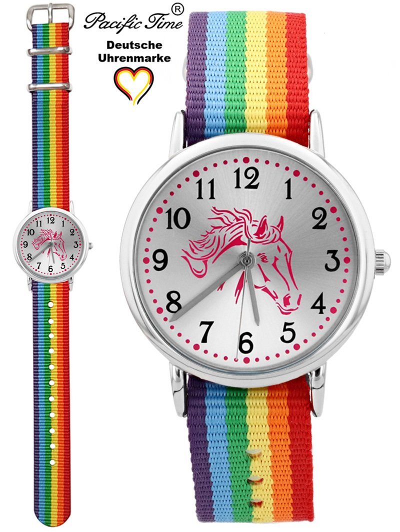 Pacific Time Quarzuhr Kinder Armbanduhr Pferd rosa Wechselarmband, Mix und Match Design - Gratis Versand Regenbogen