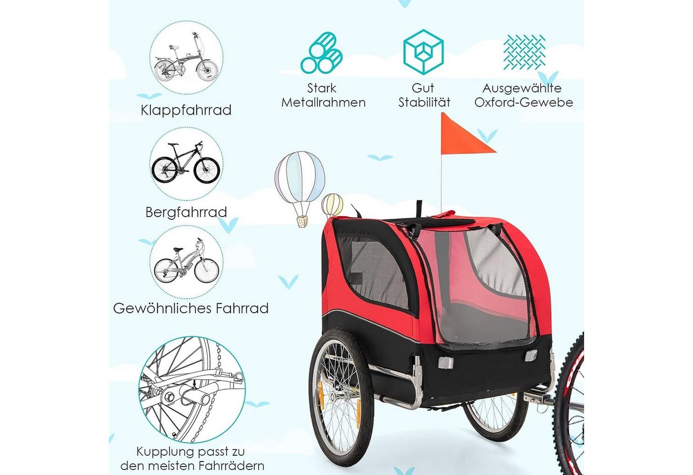 Thumbnail - KOMFOTTEU Fahrradhundeanhänger Haustieranhänger, mit 3 Eingängen