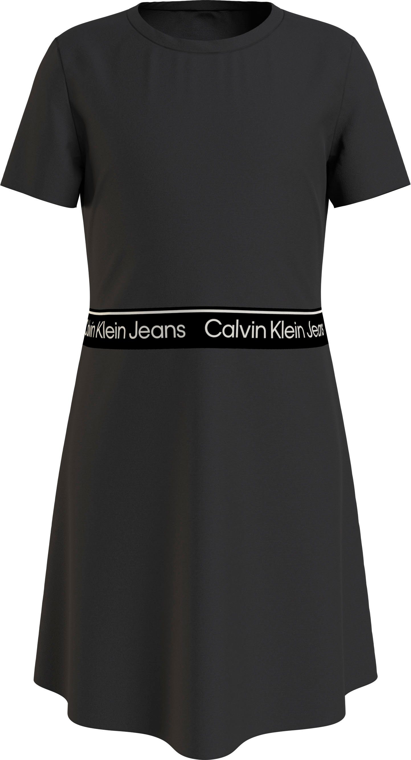 Ck SS Calvin PUNTO DRESS Jeans Skaterkleid Klein Black LOGO TAPE