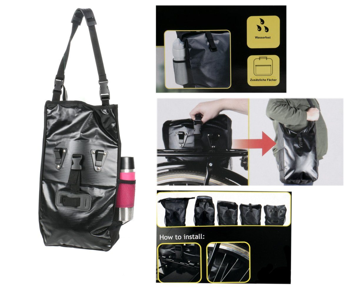 Dunlop Fahrradtasche für Gepäckträger (umrüstbar zur Schultertasche), Fahrrad Gepäckträgertasche, reflektierendes Stoffdreieck an der Seite