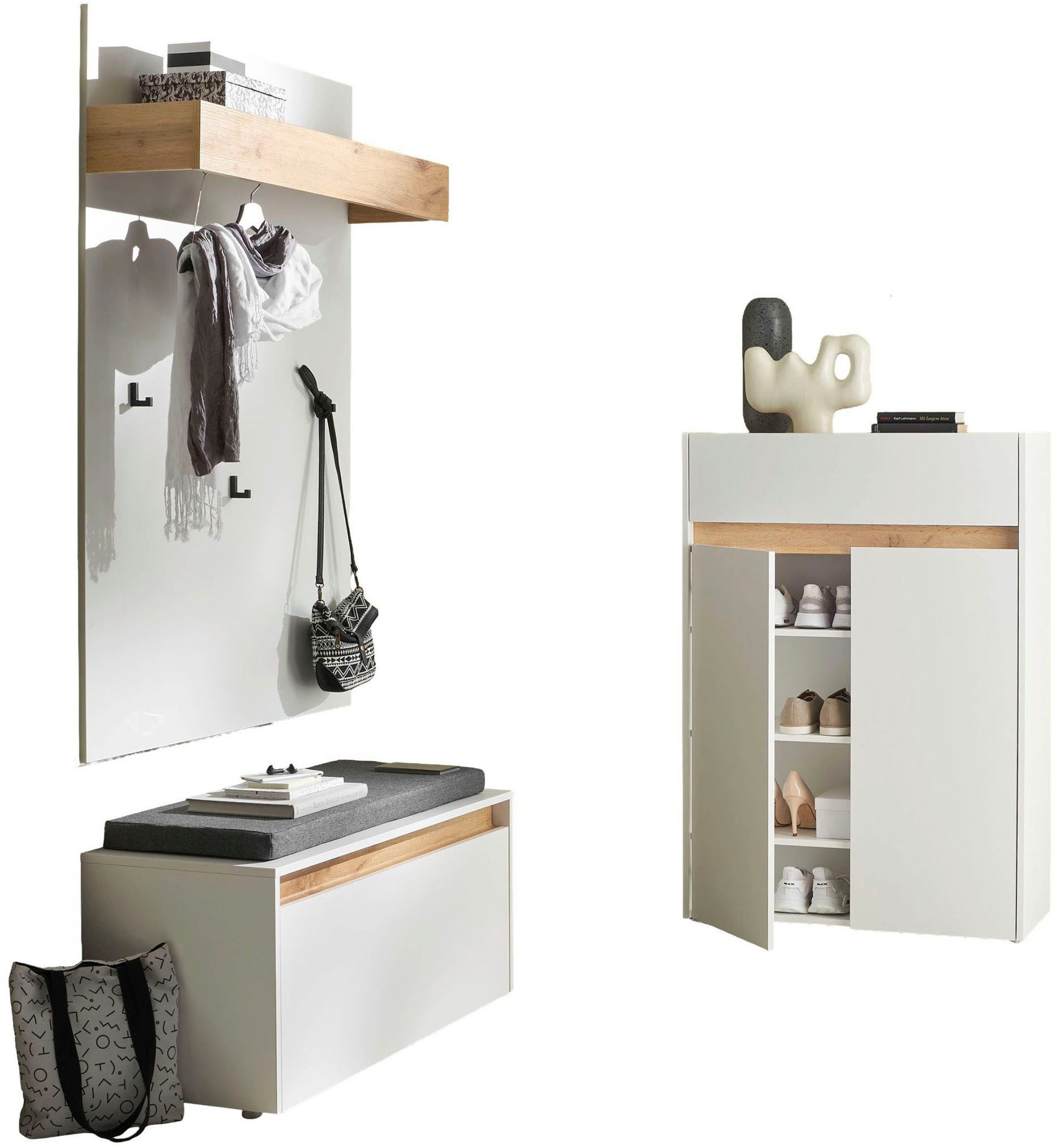 Home affaire Garderoben-Set City/Giron, moderne Garderobe, viel Stauraum, ca. 24 Schuhe, (Set, 3-St), enthält Schuhschrank, Garderobenpaneel & Garderobenbank mi – Bild 5 von 5