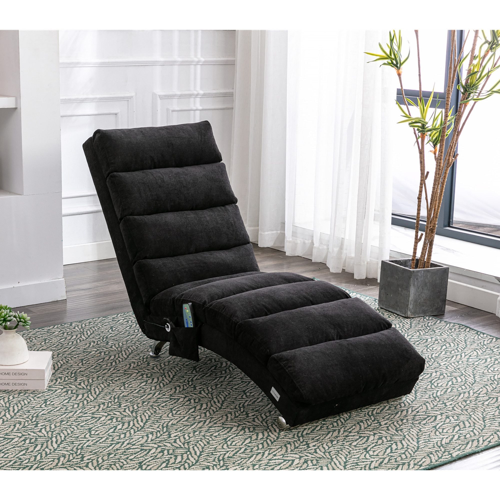 Odikalo Loungesessel Relaxsessel Einzelsessel Liegestuhl Gartenliege (Feststehender Liegestuhl mit Ganzkörperunterstützung, sanfter Vibration und seitlichen Aufbewahrungstaschen, geeignet für Büro, Wohnzimmer und Schlafzimmer)