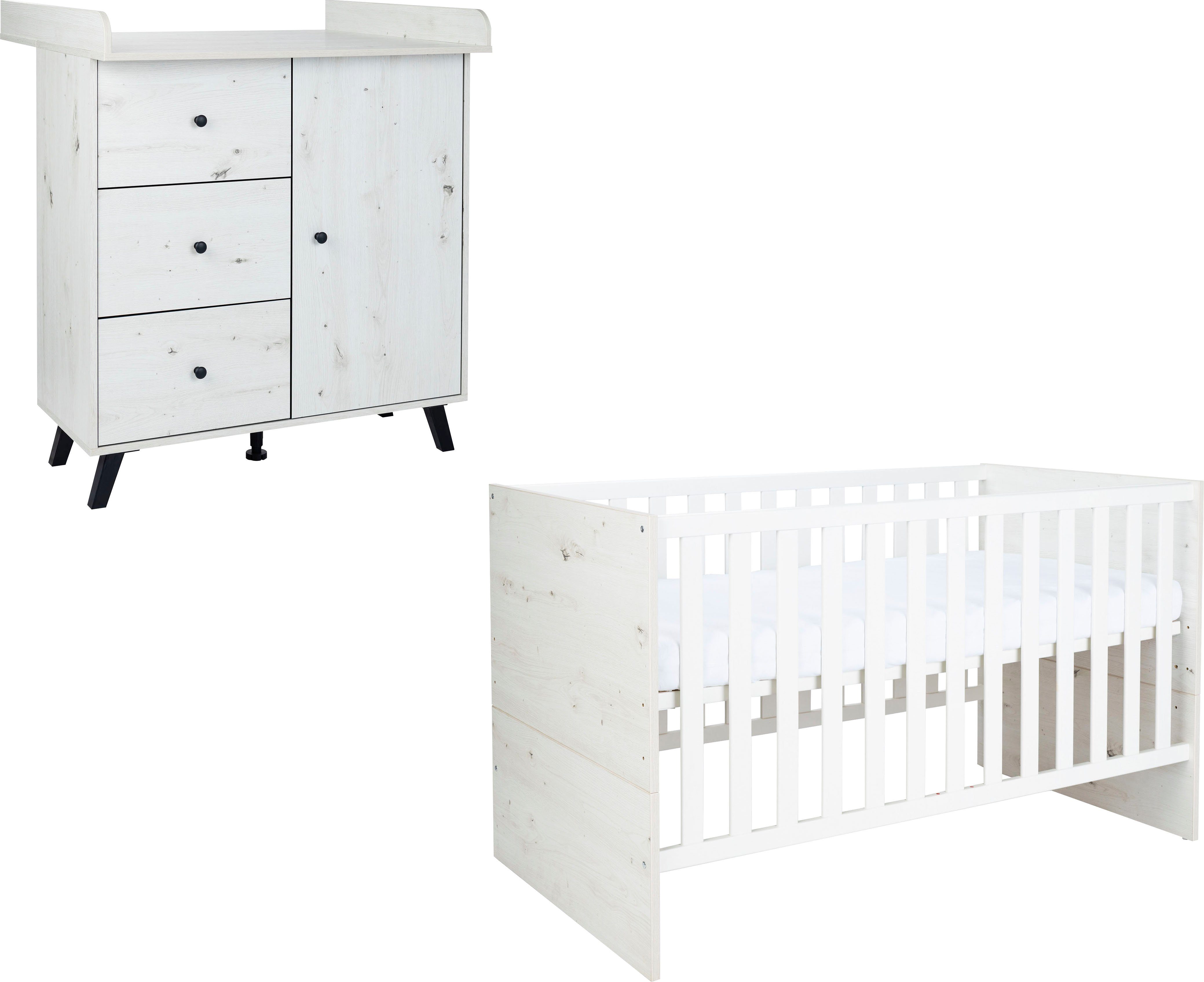 arthur berndt Babymöbel-Set Babyzimmer Set »Lavea« 2-teilig, (Spar-Set, Babymöbel-Set »Lavea« bestehend aus Kinderbett und Wickelkommode)