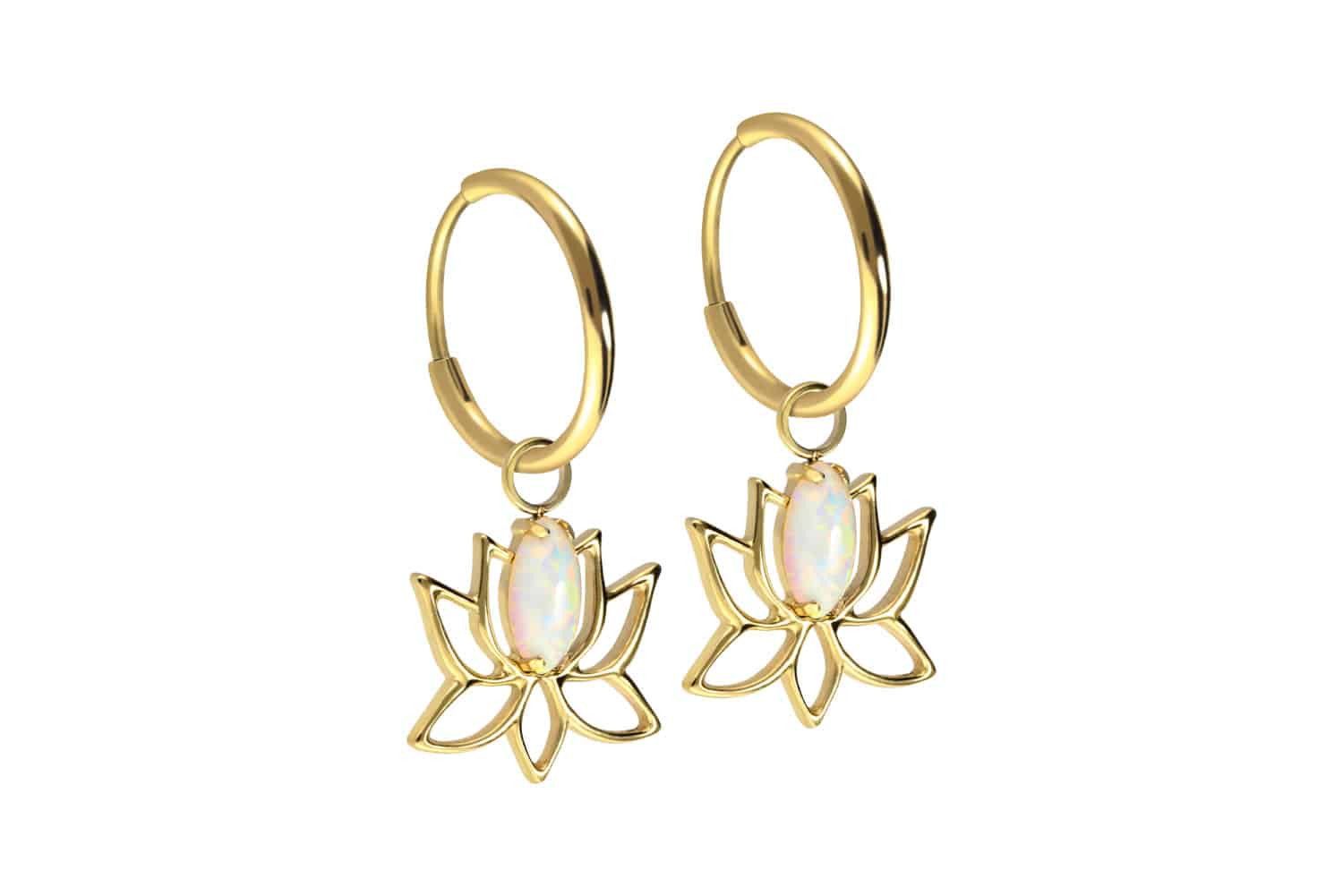 Paar Creolen Titan Ohrclicker Creolen LOTUSBLÜTE + SYNTHETISCHER OPAL
