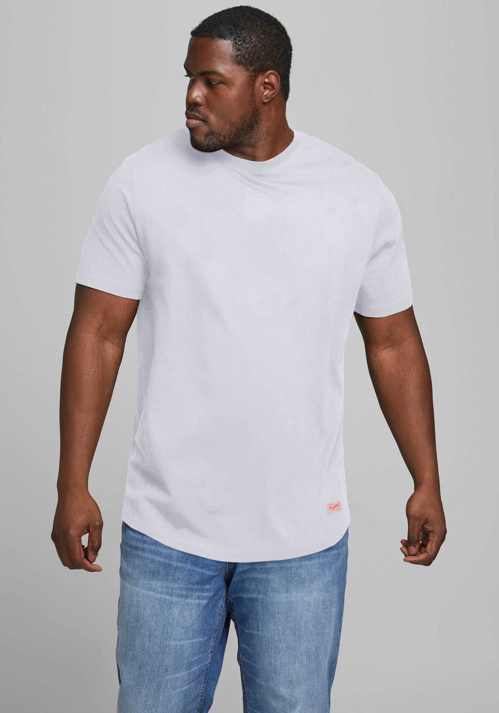 Jack & Jones PlusSize T-Shirt NOA TEE mit abgerundetem Saum, bis Größe 6XL weiß