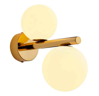 Licht-Erlebnisse Wandleuchte BROTENE, ohne Leuchtmittel, Echt-Messing Glas G9 in Gold Weiß 2-flammig Kugelschirm Modern