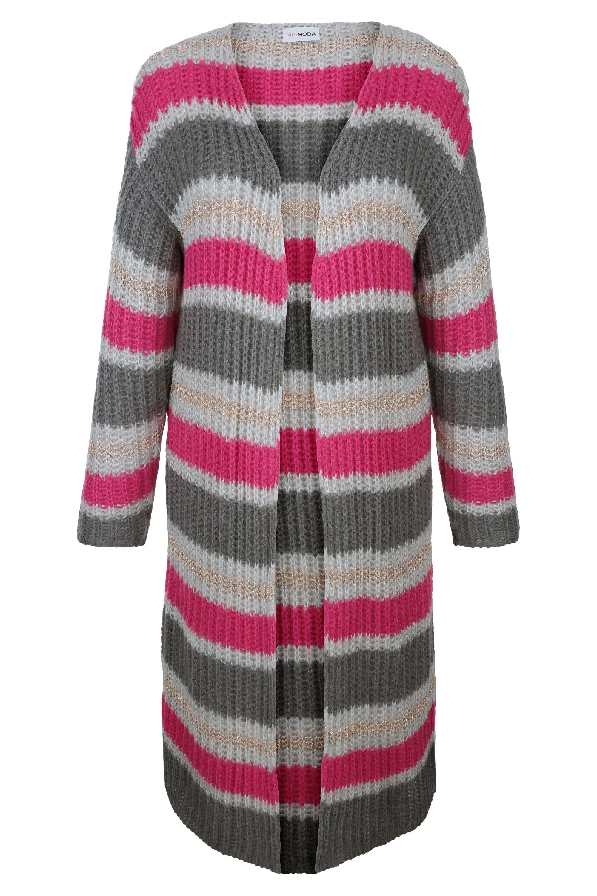MIAMODA Strickjacke Long-Strickjacke geringelter Rippstrick günstig online kaufen