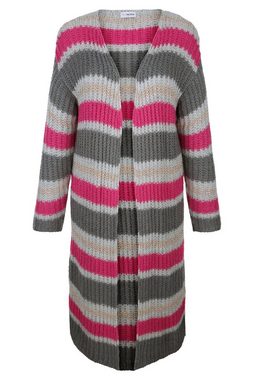 MIAMODA Strickjacke Long-Strickjacke geringelter Rippstrick