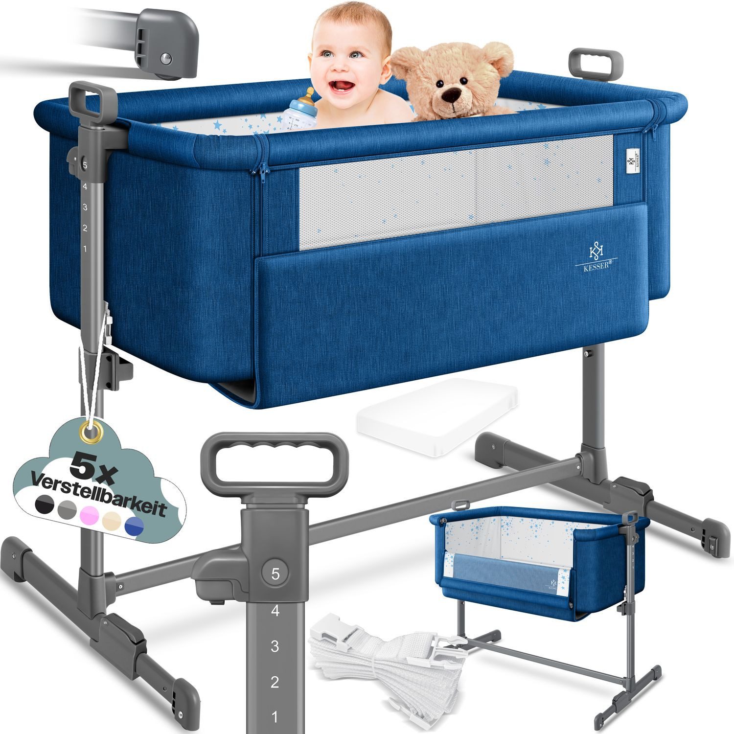 KESSER Kinderbett, Zustellbett Hubi 3in1 Baby Beistellbett Reisebett Babybe günstig online kaufen
