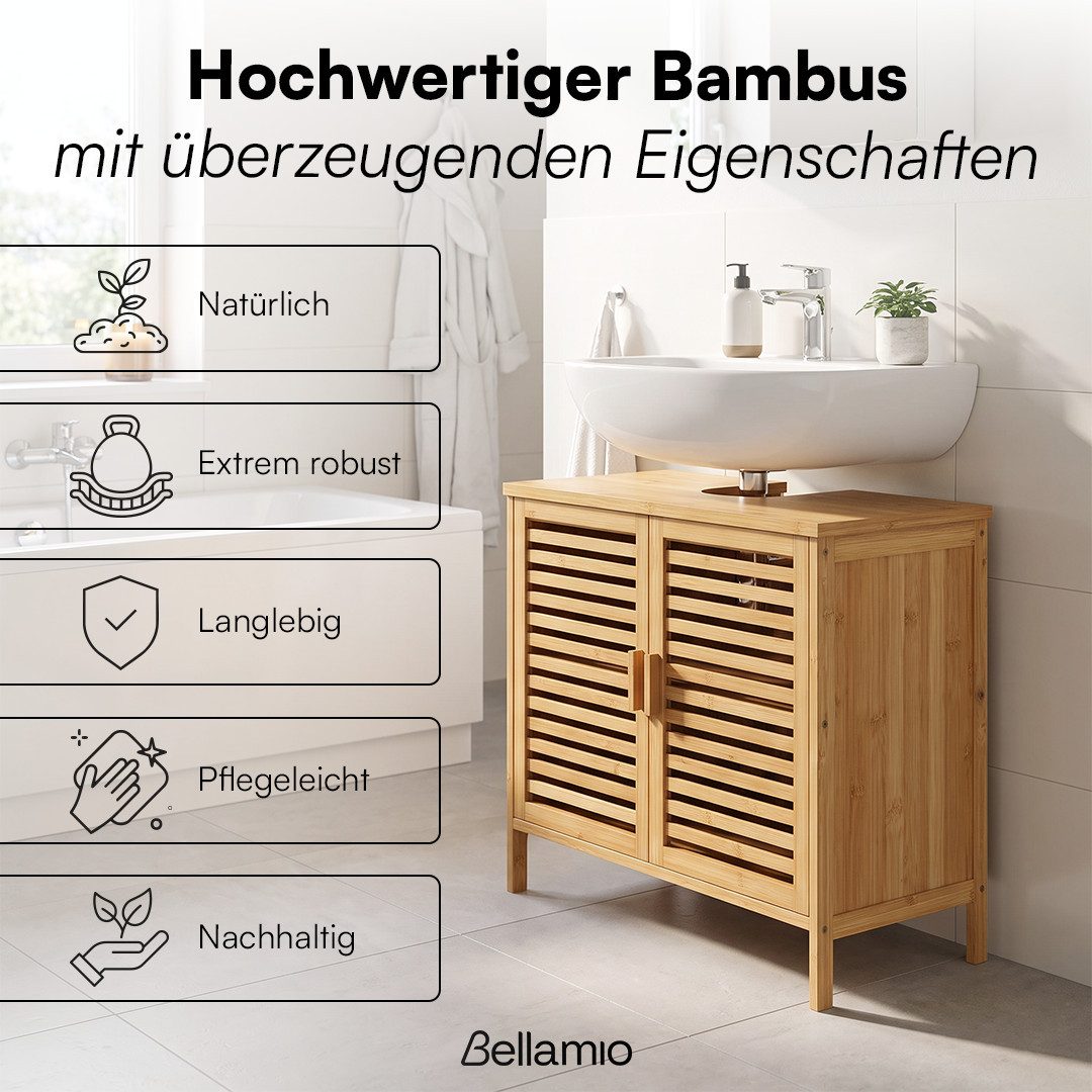 Bellamio Waschbeckenunterschrank Newa, Badezimmerschrank mit zwei Ablagefächern (Spar-Set, 2-St) aus natürlichem Bambus, robst und langlebig – Bild 2 von 5