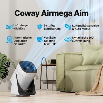 COWAY Luftreiniger AIM 2-in-1 Luftreiniger & Luftzirkulator für Schlafzimmer, für 34 m² Räume, HEPA Filter:HaustierPollen Staub Allergien 99,999% Partikelentfernung