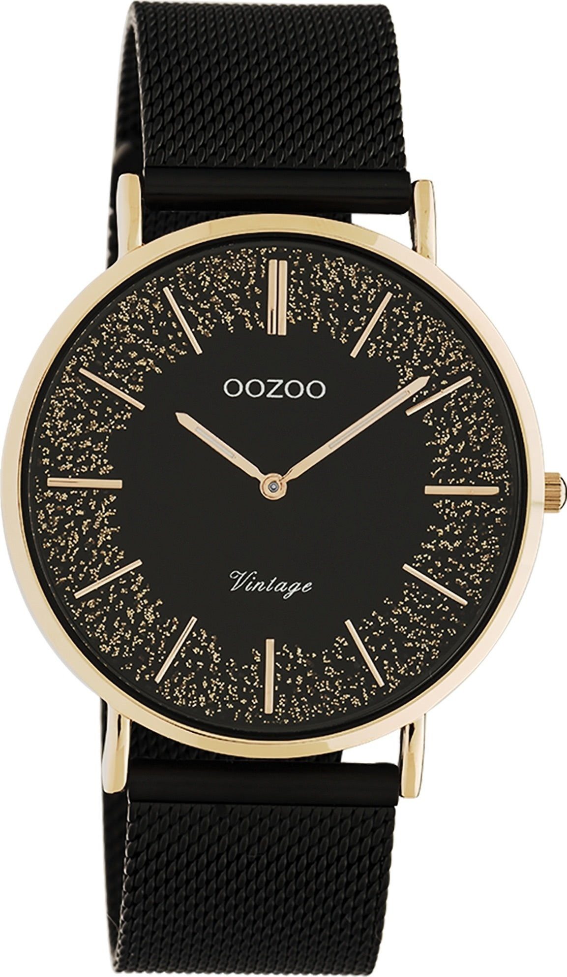 OOZOO Quarzuhr Oozoo Damen Armbanduhr schwarz Analog, Damenuhr rund, groß (ca. 40mm) Edelstahlarmband, Elegant-Style