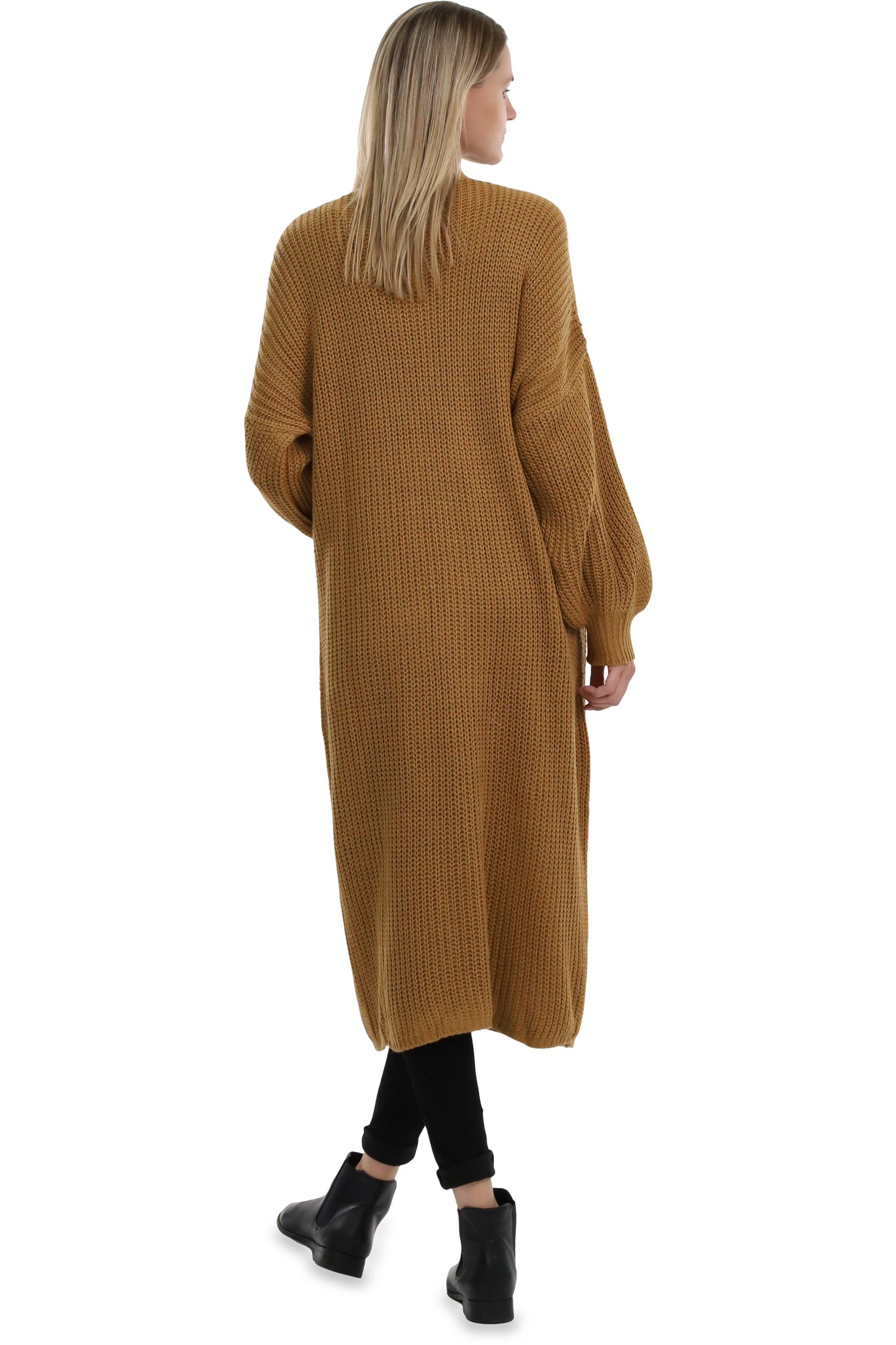 malito more than fashion Longstrickjacke malito Damen Strickmantel, schicker Cardigan, moderne Wollmantel, offene lange Strickjacke in Grobstrick-Optik