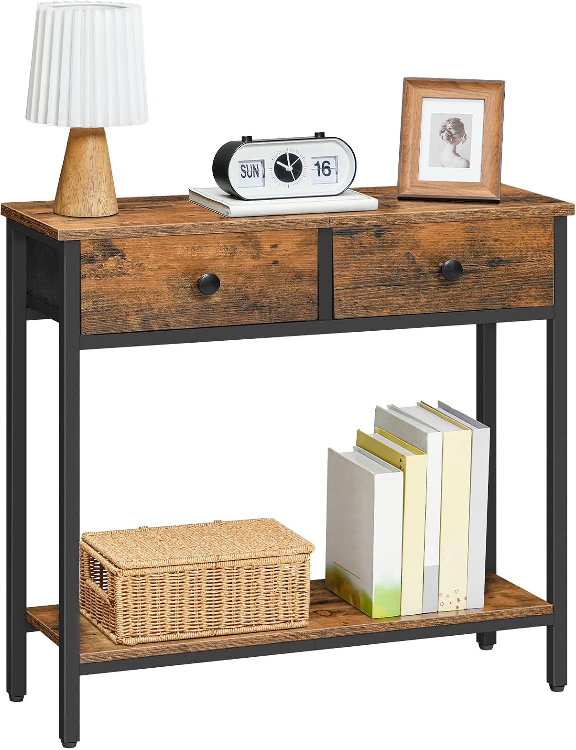 Hoobro Konsolentisch (75×24×75 cm, Schmaler Beistelltisch mit Stoffschubladen), für Flur & Wohnzimmer