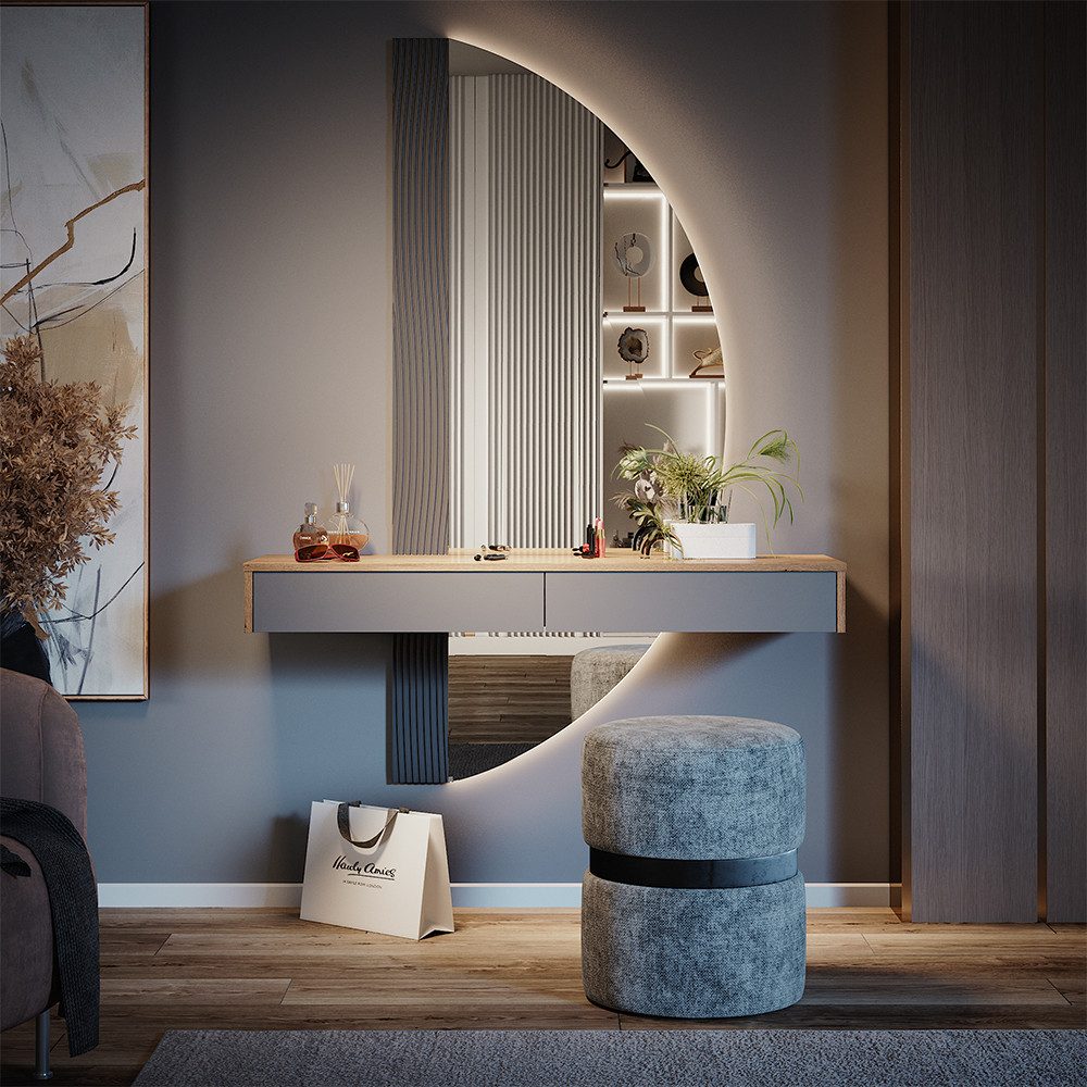 Vicco Schminktisch Melisa, Eiche/Grau, 120 cm mit 2 Schubladen