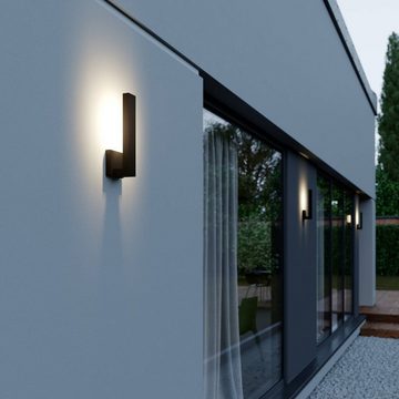 Lindby LED Außen-Wandleuchte Isadore, LED-Leuchtmittel fest verbaut, warmweiß, Modern, Aluminium, Glas, Schwarz, inkl. Leuchtmittel