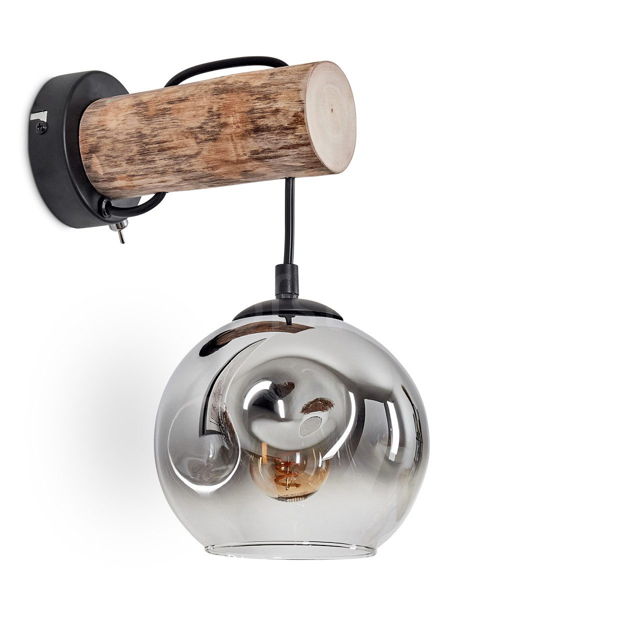 Wandleuchte Wandlampe aus Holz/Metall/Glas in Natur/Schwarz/Chrom/Rauch/Klar