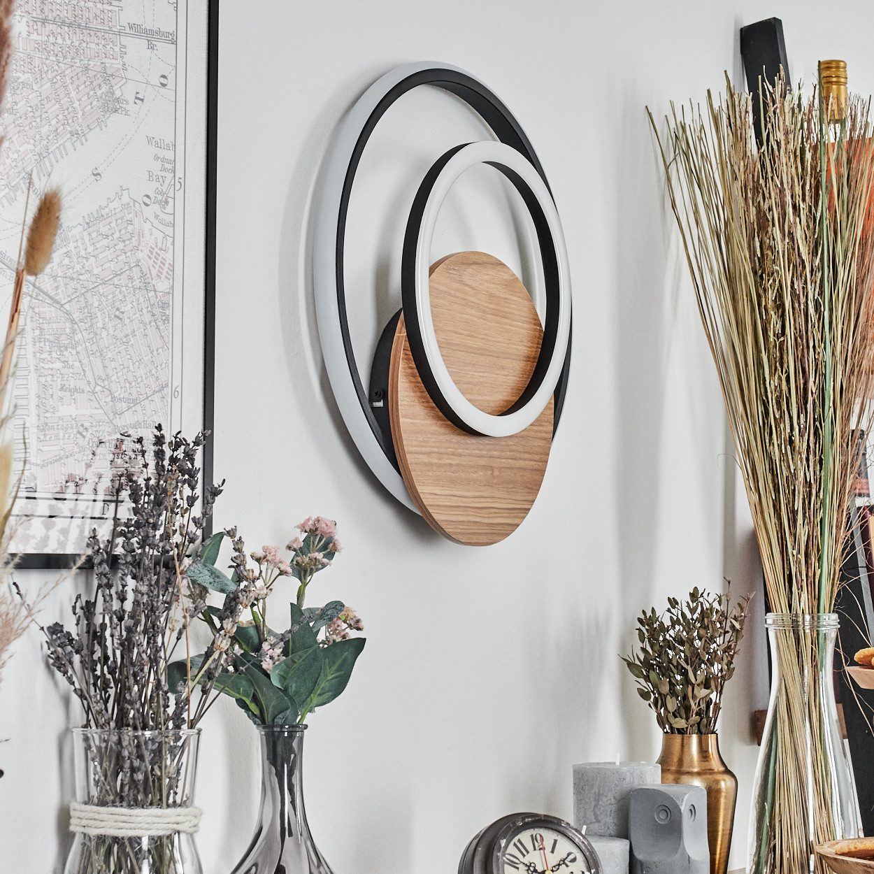 hofstein Wandleuchte Wandlampe aus Metall/Kunststoff in Holzoptik/Schwarz/W günstig online kaufen