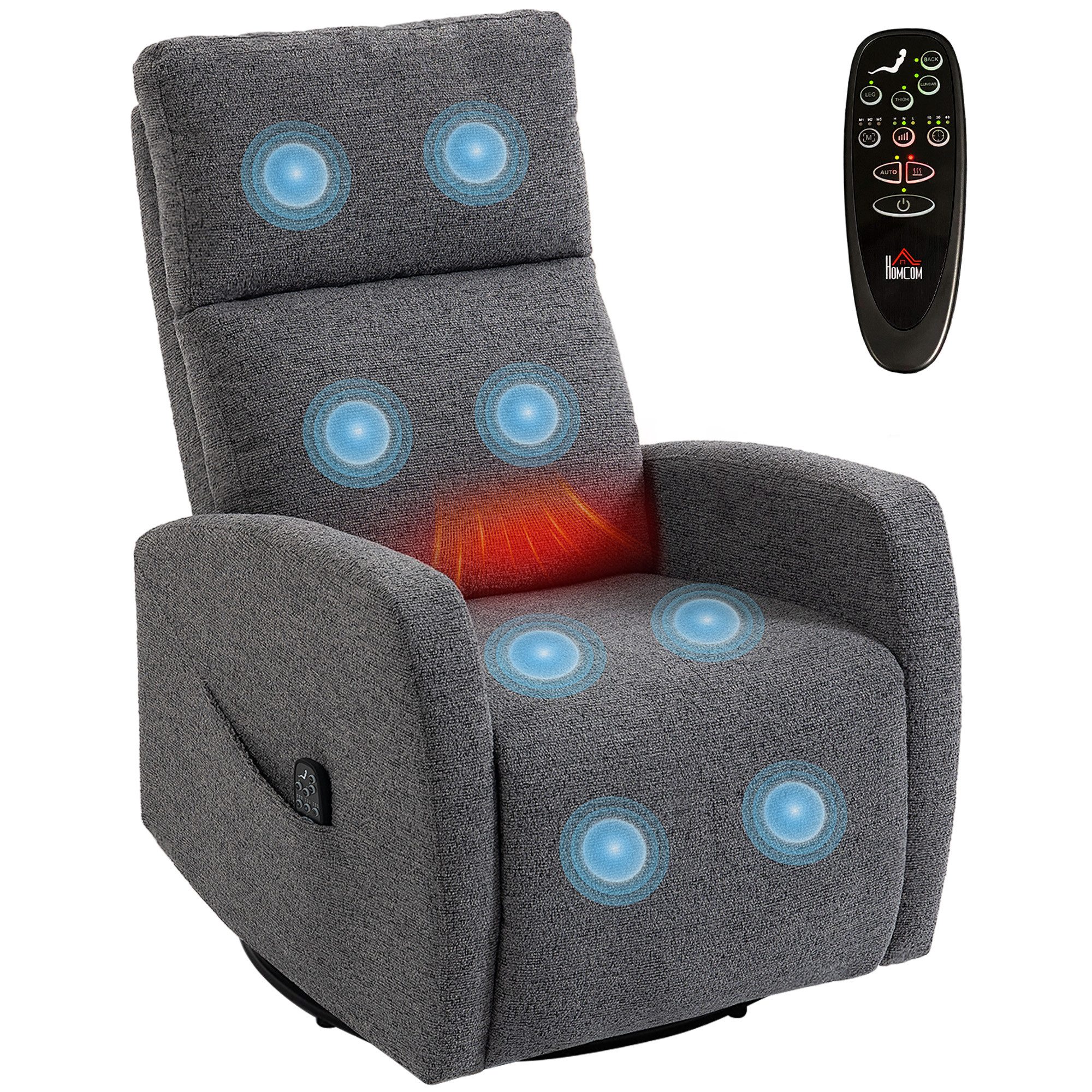 HOMCOM Massagesessel mit Wärme und Vibrationsmassage (Drehbarer Relaxsessel, 1-St., Relaxsessel), mit Chenille-Optik für Wohnzimmer Dunkelgrau