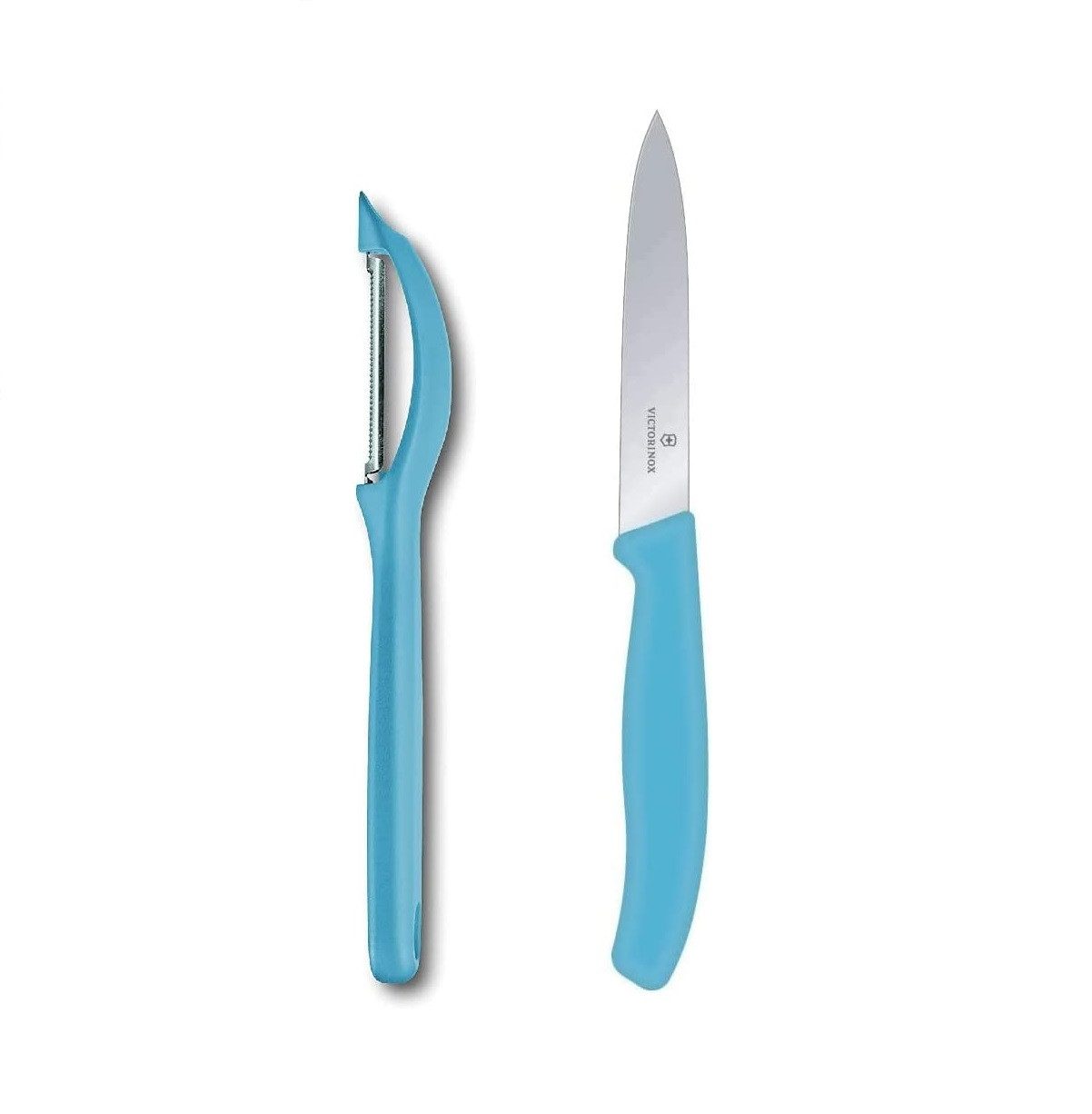 Victorinox Spargelschäler Universalschäler mit Pendelklinge, Extra scharf, Zackenschliffklinge, zweischneidig, Swiss Made, Limited Edition Karibikblau