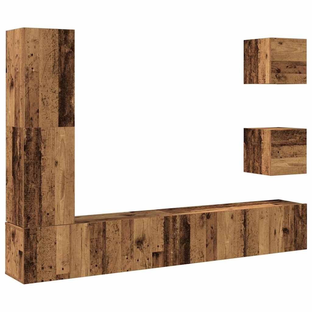 vidaXL TV-Schrank 5-tlg. TV-Schrank-Set Wandmontage Altholz-Optik Holzwerkstoff (1-St)