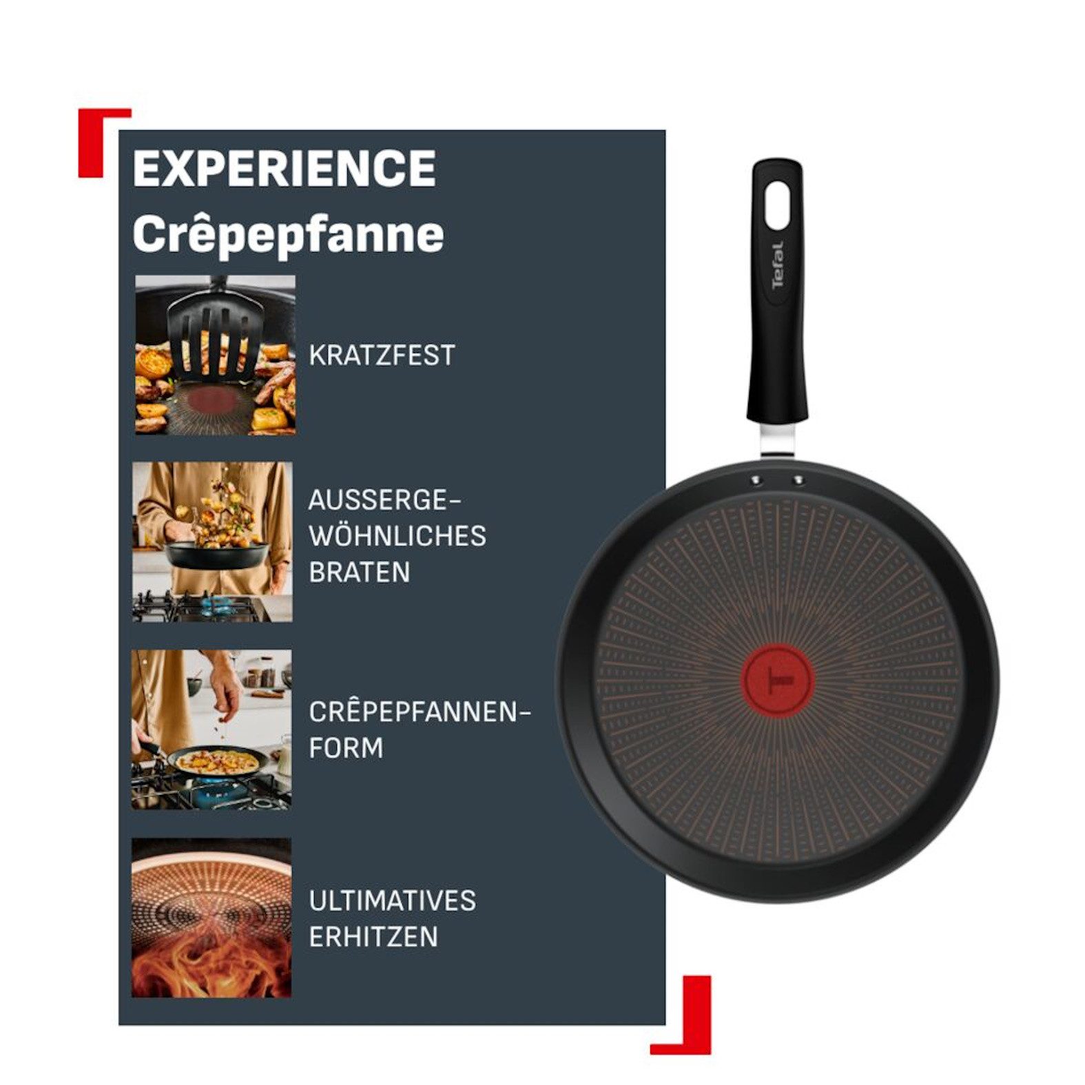 Tefal Crêpepfanne Experience Unbreakable, Aluminium (1-tlg., 1x Crêpepfanne 25 cm), FusionCore Antihaftversiegelung, Induktion, Temperaturanzeiger
