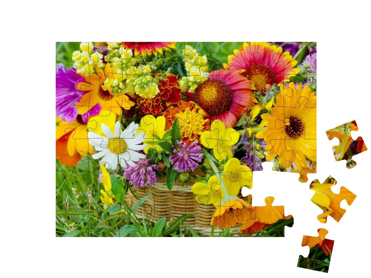 48 in Schöne Blumen-Arrangements puzzleYOU-Kollektionen Blumen puzzleYOU einem Puzzleteile, Puzzle Korb,